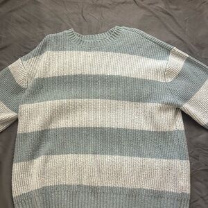 Hollister Gray and White Striped Sweater
